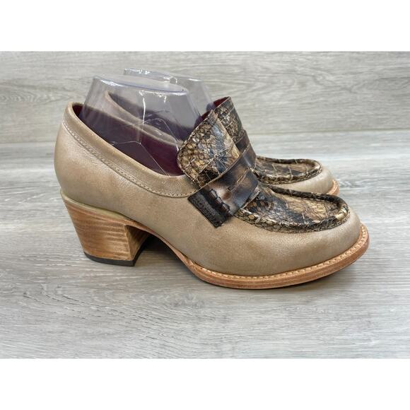 Freebird by Steven Chevelle Women's 8 Brown Snakeskin Leather Heel Loafer Shoes - Picture 1 of 11